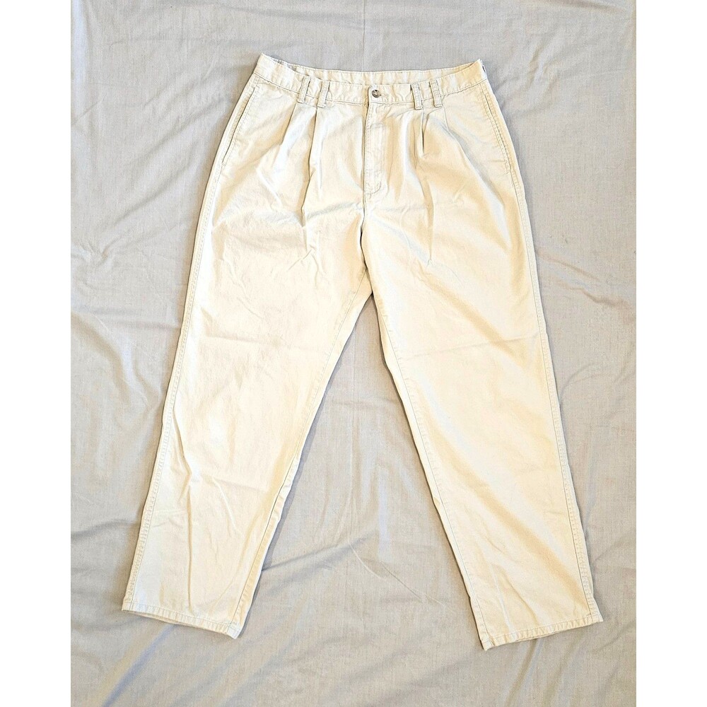 Vintage 90s Eddie Bauer Pleated Chino Pants Mens 34x30 Khaki Cotton Classic Y2K